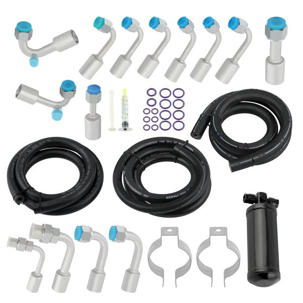 空调管件 134a A/C AC Air Conditioning Hose &amp; Fittings &amp; O-Ring Kit with Black Drier